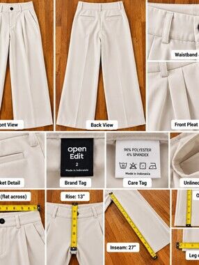 Open Edit Cream Wide-Leg Pleated Trousers – Size 2